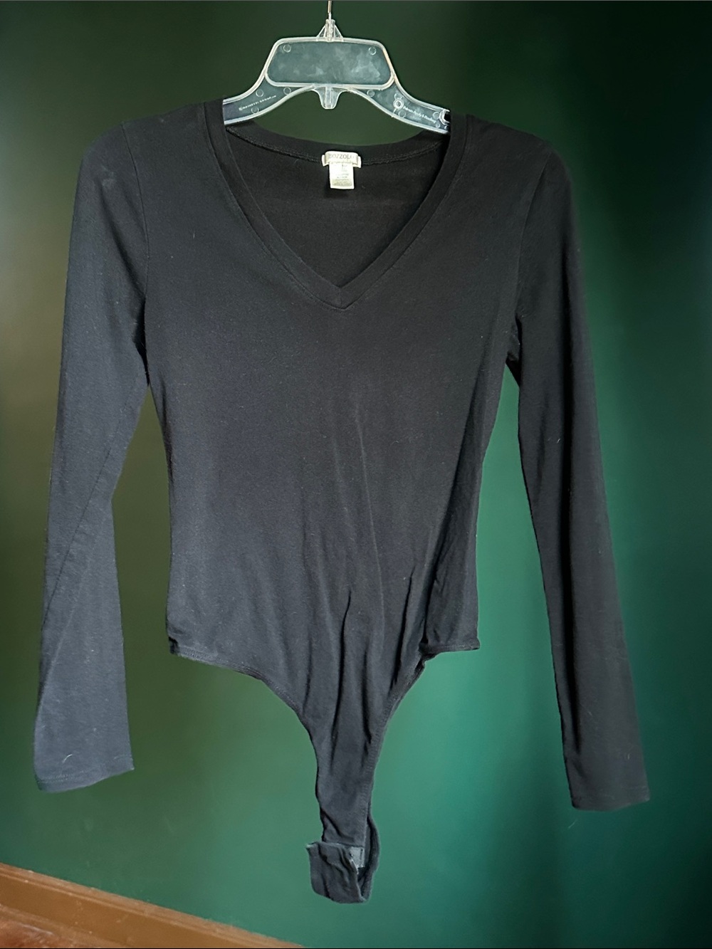 Bozzolo Black V‑Neck Long Sleeve Bodysuit